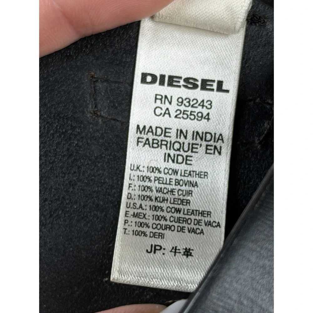 DIESEL Black Wide Leather‎ Belt Geometric Cut Out 100% Cow Leather Sz 90 cm